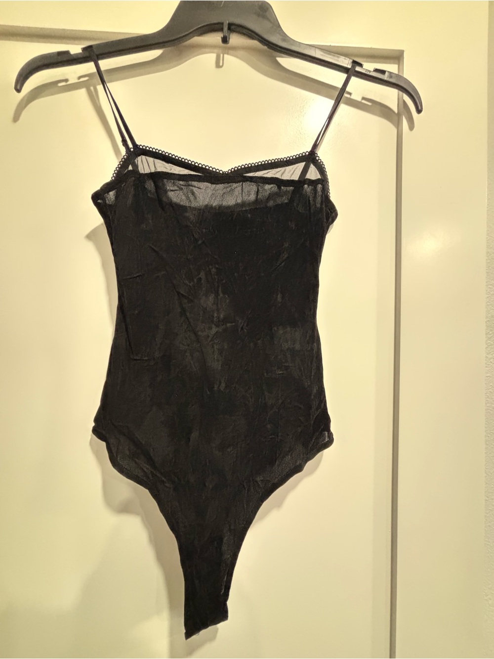 Zara Black Sheer Lace-Trim Bodysuit